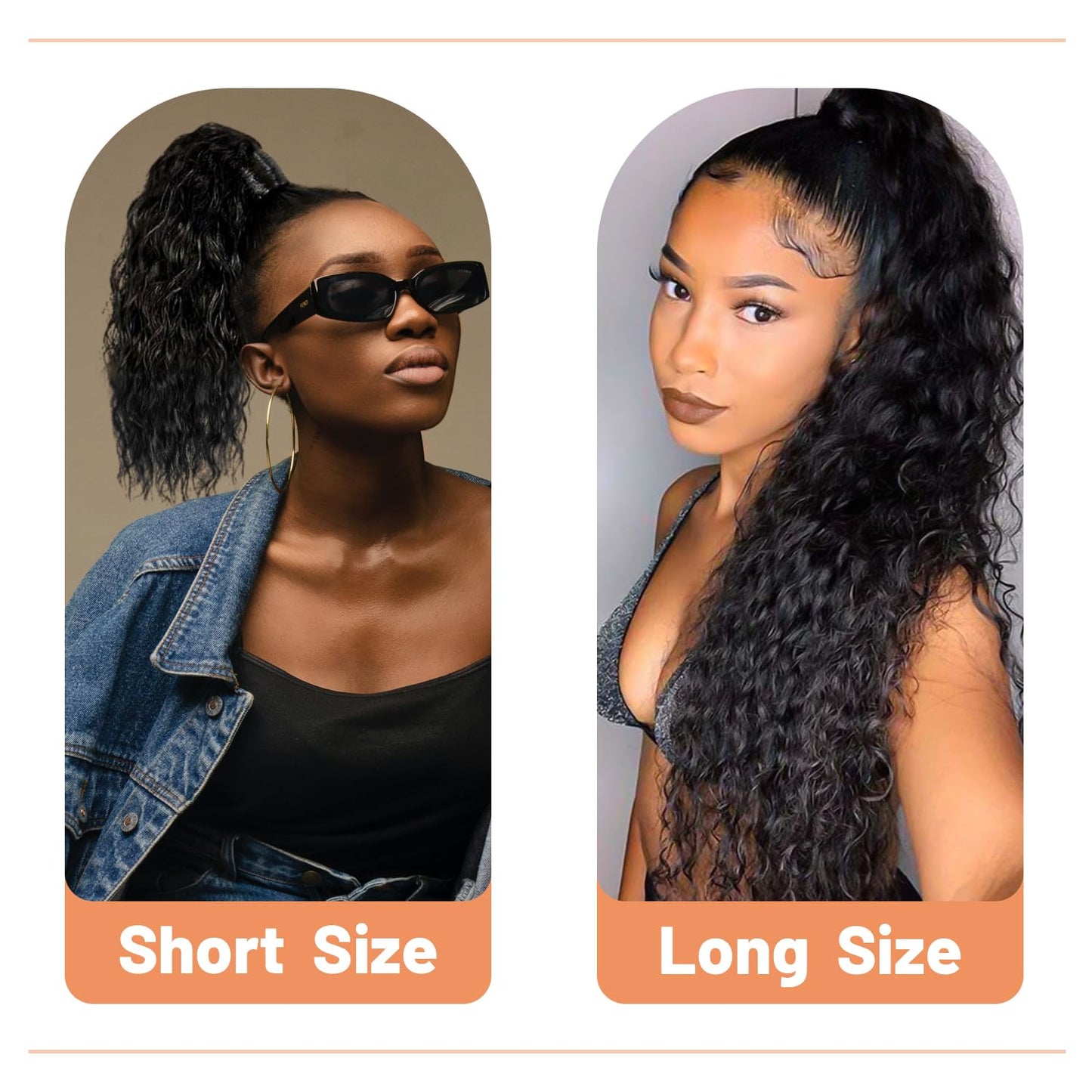 100% Human Hair Curly Drawstring Ponytail extension Water Wave, 12 inch 1B Natural Black Color, Afro Ponytail Brazilian Kinky Real Hair Ponytail Extensions For Black Women