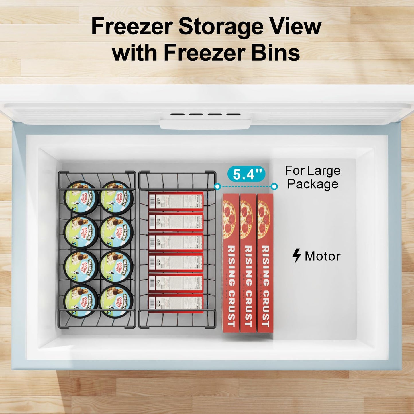 iSPECLE Chest Freezer Organizer Bins - Fits 7 Cu.Ft Deep Freezer, 6 Pack Stackable Wire Baskets(14.7" Length), Heavy Duty Coated Freezer Organizer, Rust Resistant for Frozen Food Sorting, Black