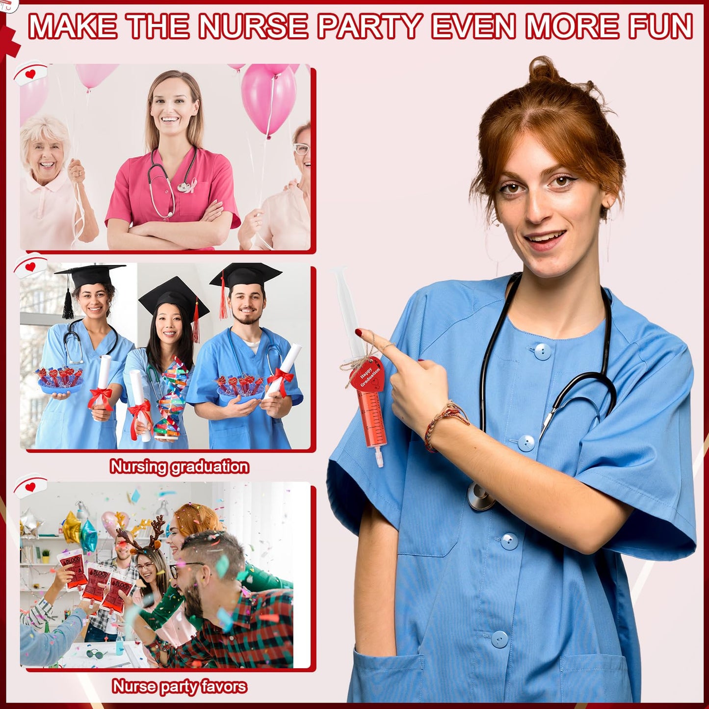 123 Pcs Nurse Graduation Party Supplies Set, Iv Blood Bag for Drink Dram Pill Bottles Test Tube Syringe Kidney Basin for Nurse Week Bsn Rn Lpn School College Nursing Graduation Party Favors Decoration