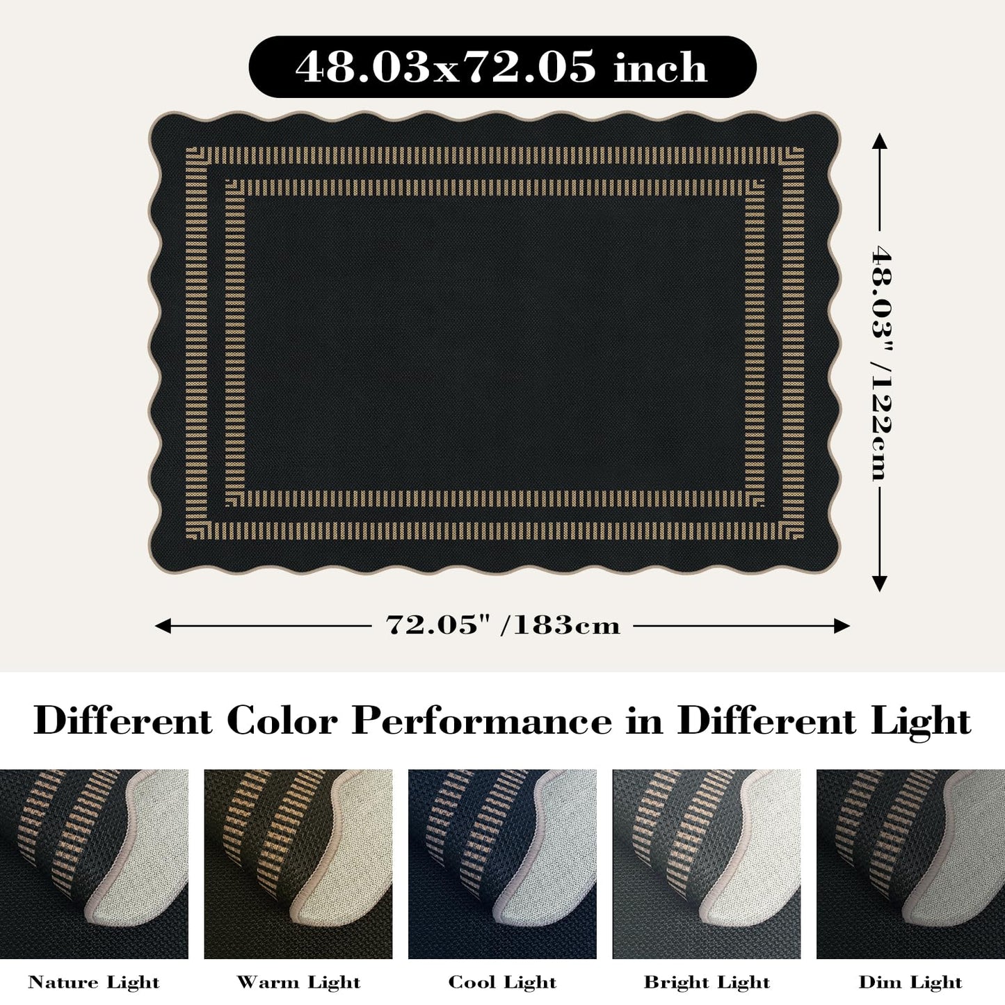 LORWER Modern Easy Jute 4x6 Outdoor Patio Rug, Washable Indoor Black Kitchen Rugs Farmhouse Neutral Non Slip Area Rug for Living Room Backyard Bedroom