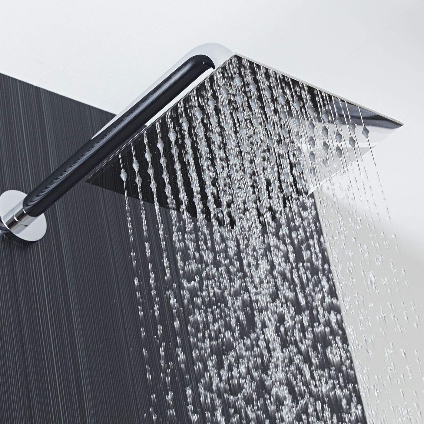 Voolan Rain Shower Head - High Flow Large Rainfall Shower Heads Made of Stainless Steel - Waterfall Bathroom Square Showerhead - Ceiling or Wall Mount (12" Brushed Nickel)