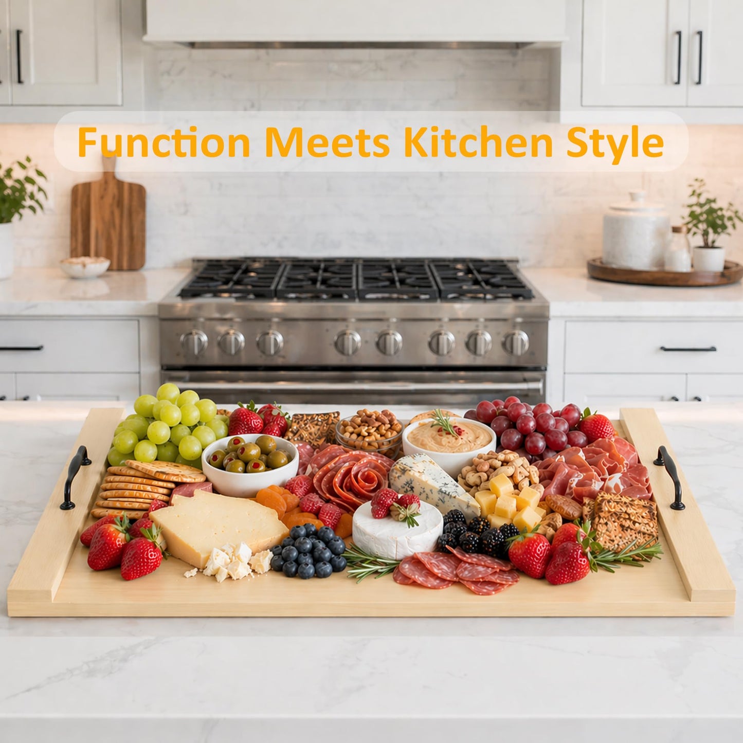 Sevenjungle Noodle Board Stove Cover, Wooden Stovetop Cover with Non-Slip Feet, Handle & Raised Lip, Extra Counter Space for Kitchen (29.5” x 22” Natutal)