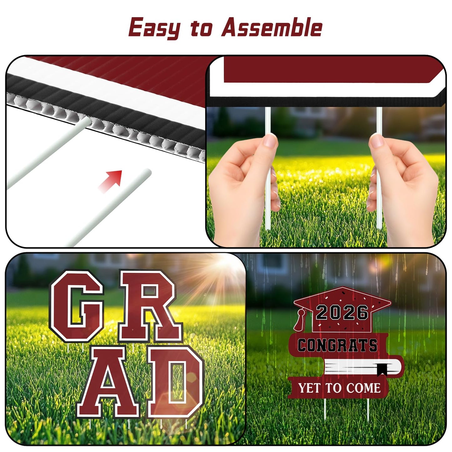 Graduation Decorations 2026 12Pcs Graduation Yard Signs Class of 2026 Outdoor Waterproof Congrats Grad Sign with Stakes for kindergarten K-12th College Any Grade Maroon