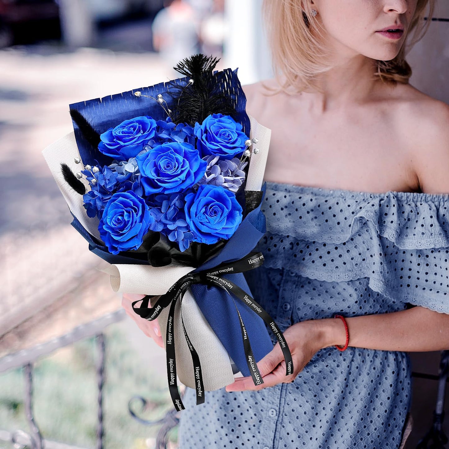 Tobilu Graduation Flowers Bouquet - Father Day Gifts Royal Blue Real Eternal Preserved Roses with Gift Box Card for Women Men Wife Birthday Anniversary Valentine