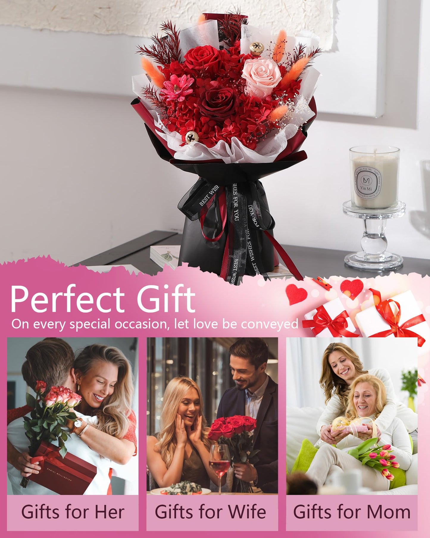 BestFlower Mothers Day Flowers Bouquet Gifts for Mom,Roses Bouquet Gifts for Women Mom Wife from Daughter,Fresh Flowers for Delivery