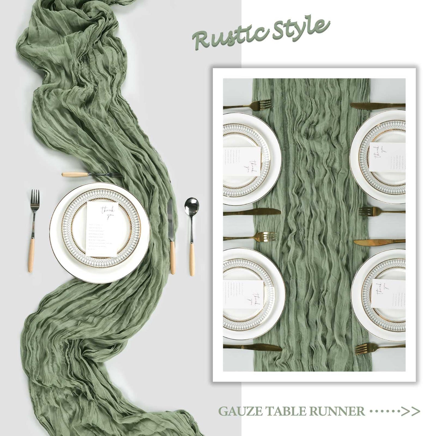 8 Pack Sage Green Cheesecloth Table Runner 10Ft Gauze Cheese Cloth Table Runner 120 Inch Boho Sheer Rustic Fabric for Home Decor Bridal Baby Shower Wedding Decoration