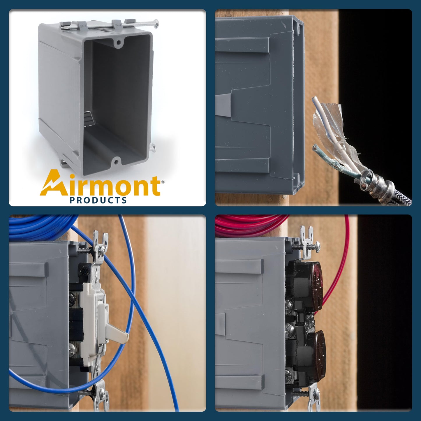 (Pack of 16) Plastic Electrical Box, Grey Outlet Box, Single Gang New Work Junction Box, Captive Nails, 20 cu. Inches, Length 3-5/8'', Width 2-1/8'', Depth 3-1/4''