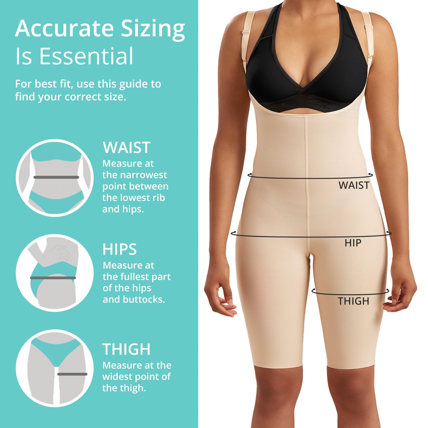 MARENA SFBHS2 Women’s Girdle with High Back, No Closures, Short-Length - Post-surgical Shapewear Support - Medium, Beige