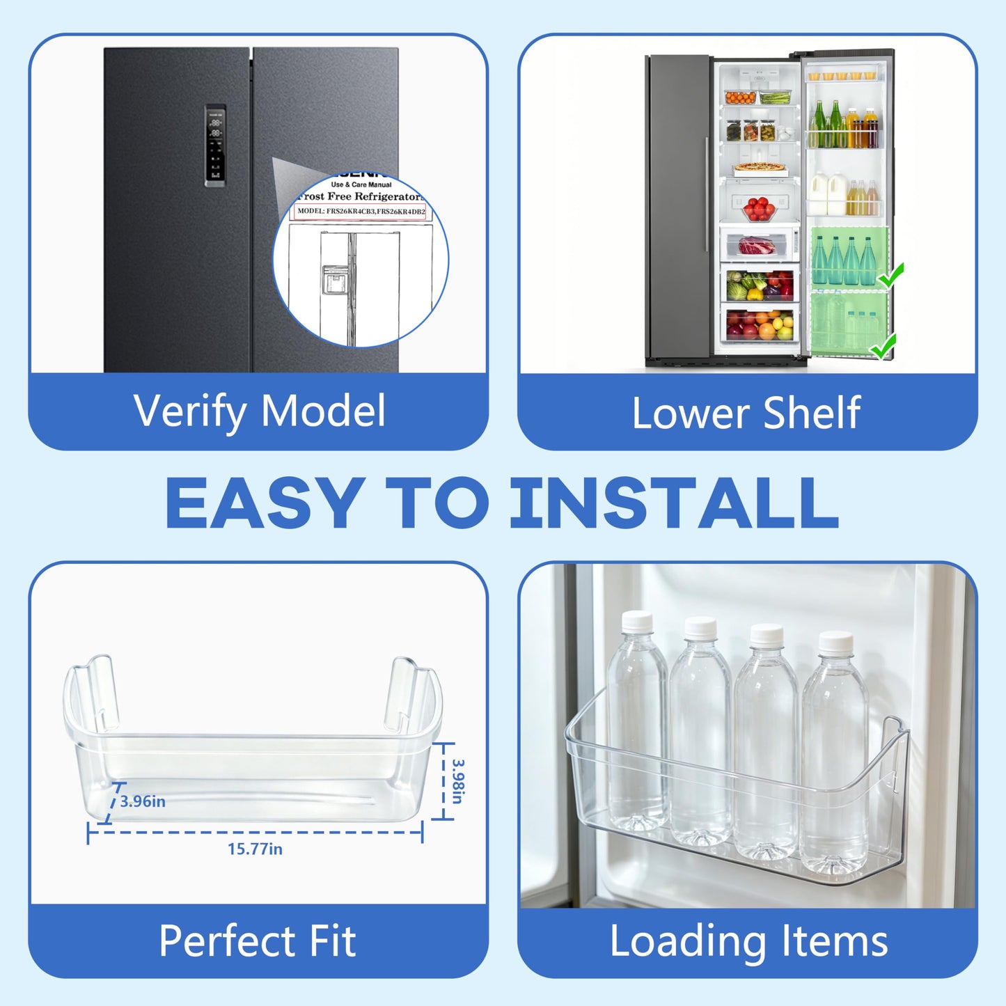 240323002 Refrigerator Door Bin Shelf Compatible with Frigidaire or Electrolux, Bottom 2 Shelves on Refrigerator Side, Clear, Double Unit, Replaces PS429725, AP2115742