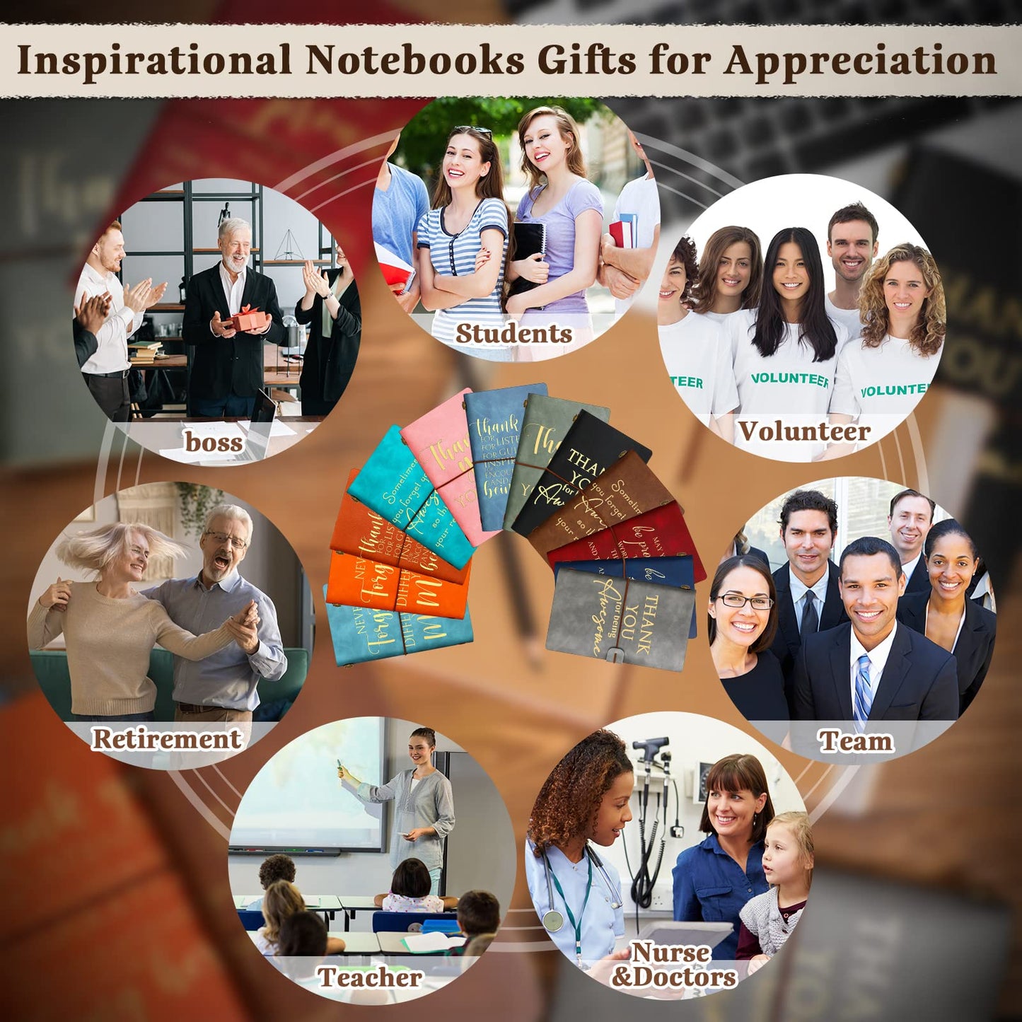 Kosiz 12 Pack Thank You Gifts for Men Father's Day Teacher Cna Week Employee Appreciation Notebook Bulk Leather Journals Inspirational Notebook for Male Coworker Staff Office Nurse Boss Volunteer