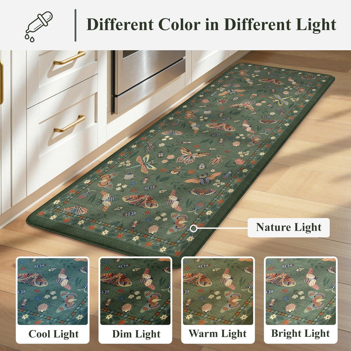 LEEVAN Anti Fatigue Mats for Kitchen Floor Non-Slip, Cushioned Kitchen Mats for Floor 2 Piece, Green Memory Foam Kitchen Mat Set, Waterproof Ergonomic Standing Mat for Bar, Office,Desk, Laundry
