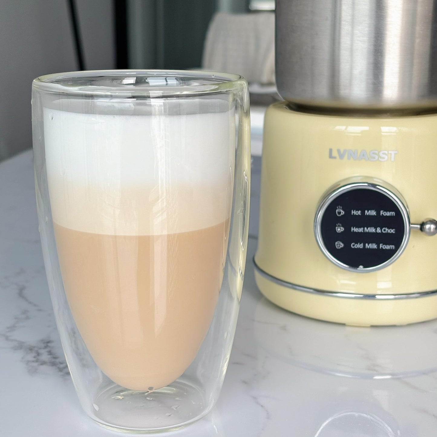Stainless Steel Milk Frother and Steamer, 12oz Electric Milk Warmer & Foam Maker, 3in1 Hot Cold Frothing, Warm Thick Foam for Macchiatos, BPA Free