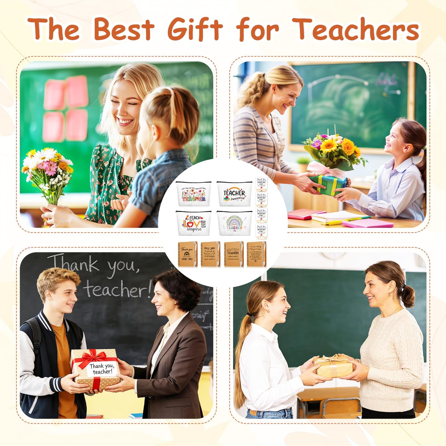 WenmthG 20Pcs Teacher Appreciation Gifts Bulk for Women - Thank You Teachers Gifts with Cosmetic Bags Notebooks Pens Bracelets Thank You Cards for Graduation Teacher’s Day End of Year Easter Birthday