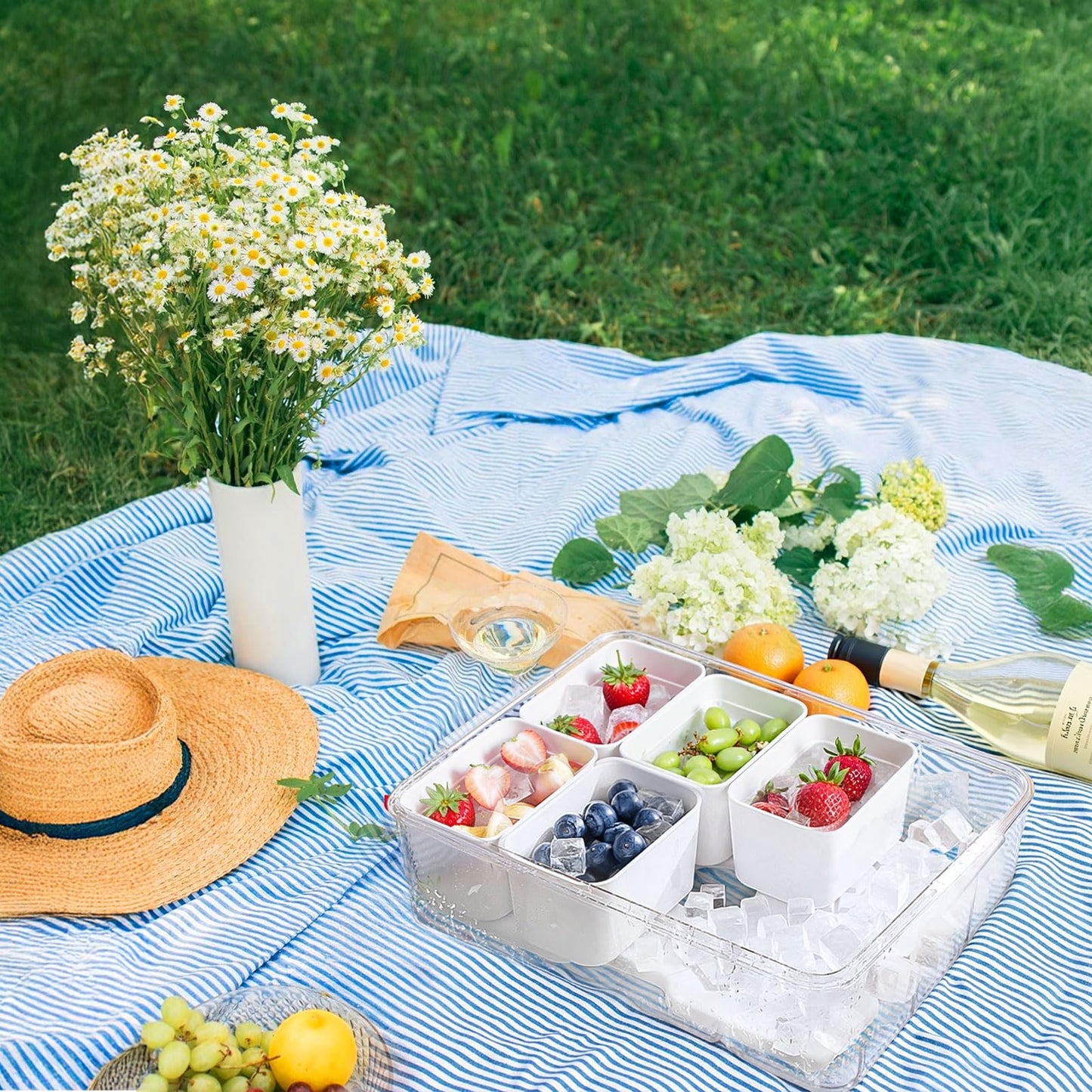 Portable Snackle Box Container with Ice Pack,Snack Container Divided Serving Tray Insulated Bag, Cooling Travel Snacklebox with Lid & Handle,8 Compartment Chilled Serving Tray for Beach,Outdoor,Picnic