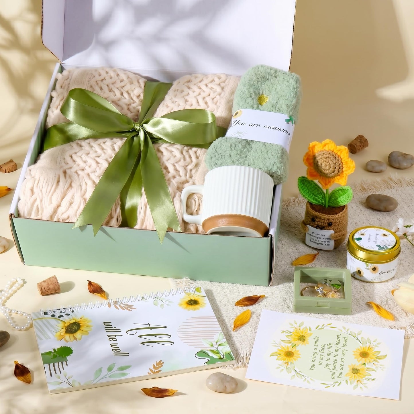 Gift Basket for Women, Get Well Soon & Care Package Present for Women, Thinking of You, Encouragement Sympathy Gifts, Feel Better Gift for Mom Friend Sister Wife Grandma Teacher Nurse