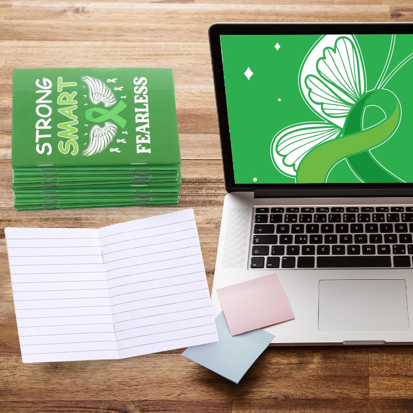 Dinifee 200 Pcs Mini Mental Health Notepads Small Memo Pad Notepads Bulk Mental Health Awareness Green Ribbon Pocket Notebooks, 10 Styles