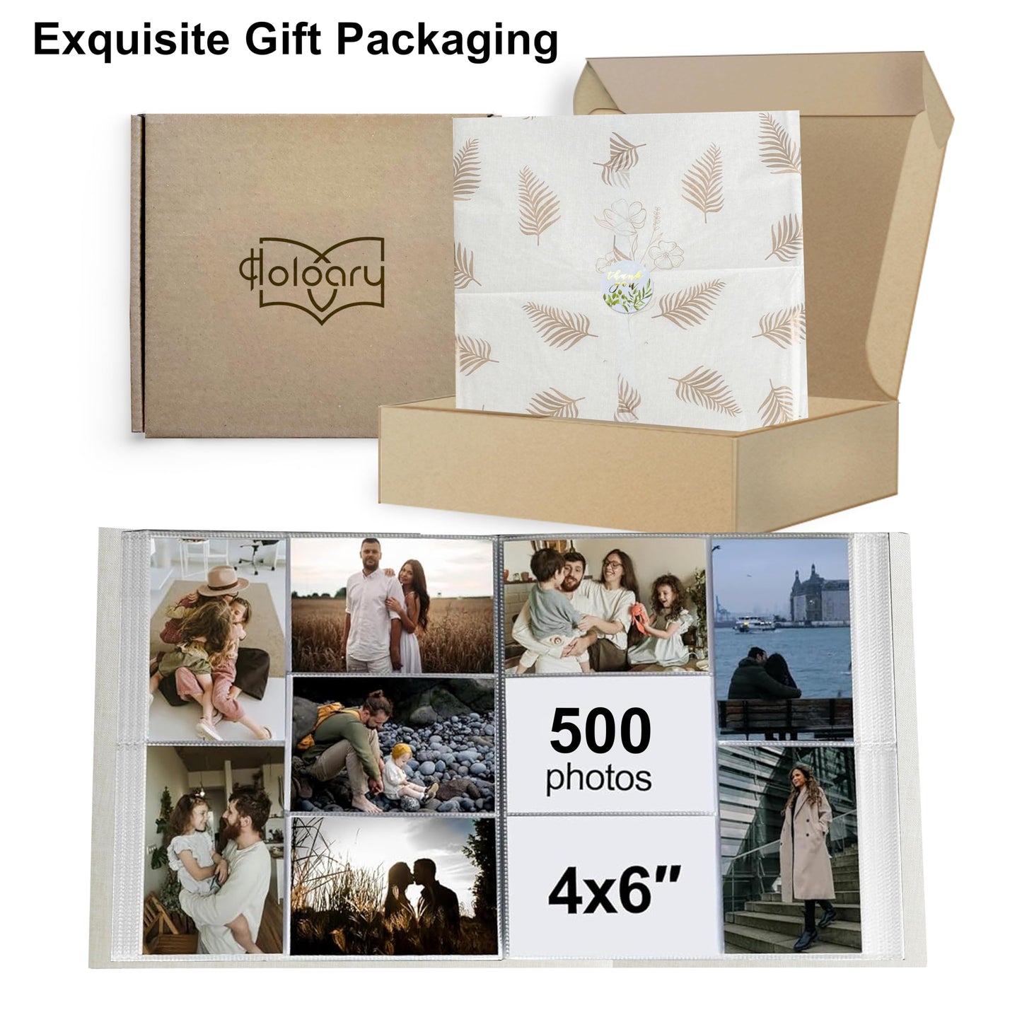 Holoary Photo Album 4x6 500 Photos 5 Pictures Per Page, 500 Pockets 4”x6” Picture Album, Linen Fabric Cover Big Picture Book for Photos, 4x6 Photo Albums for Family Weddings Travel Memories(Beige)