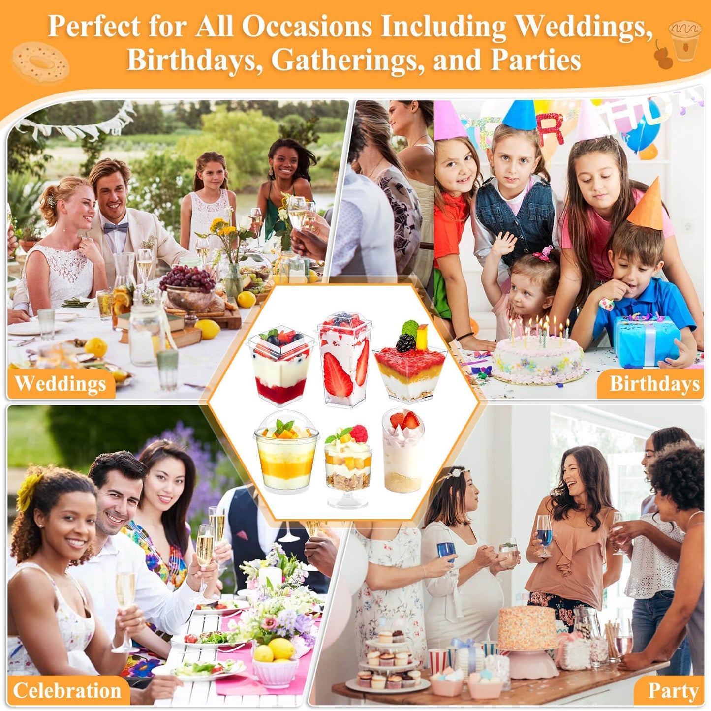 Tetutor 425 Pack Plastic Dessert Cups with Lids and Spoons, 3 oz and 5 oz Mini Dessert Cups with Spoons, Clear Yogurt Cups with Lids, Small Appetizer Cups for Fruit Party Pudding Shooter