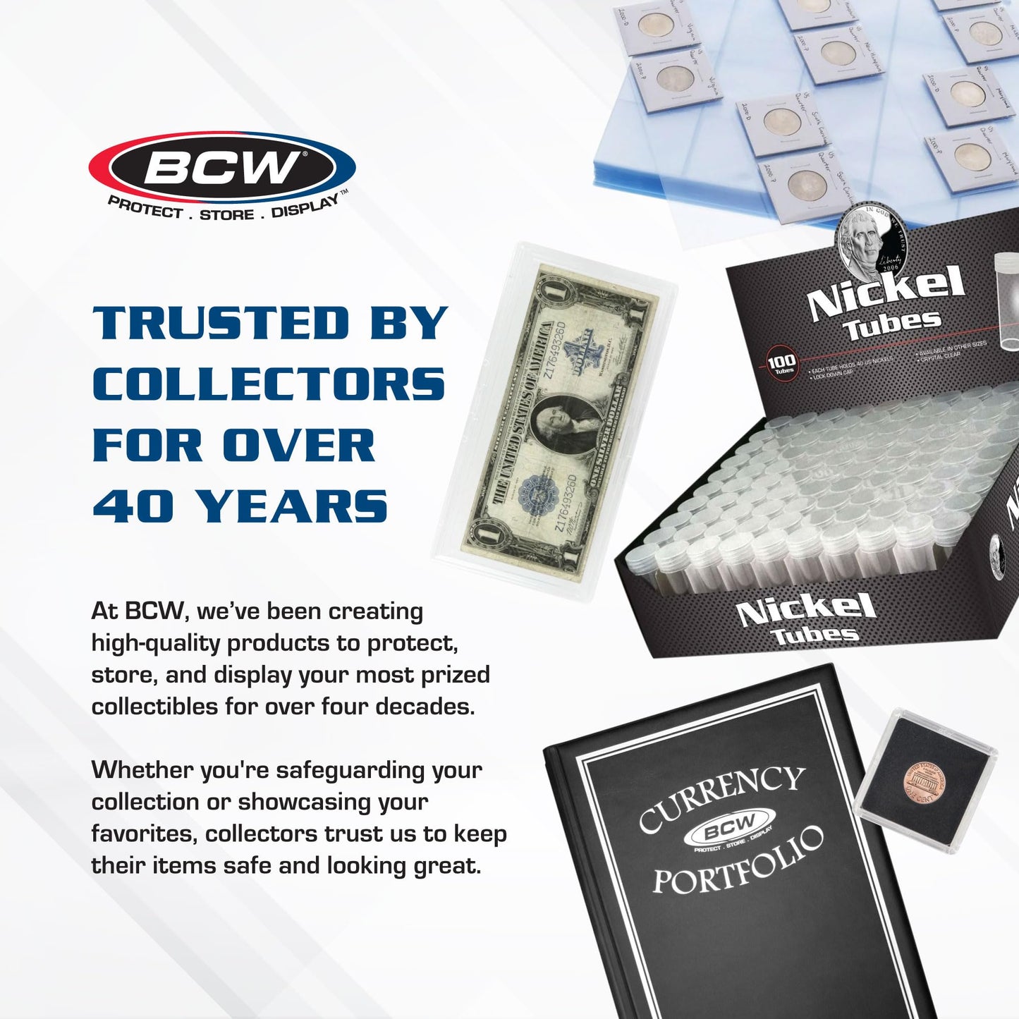 BCW Coin Tubes for US Pennies - 50ct | Holds Lincoln Penny | Durable Plastic Tube Holders | Collecting Supplies