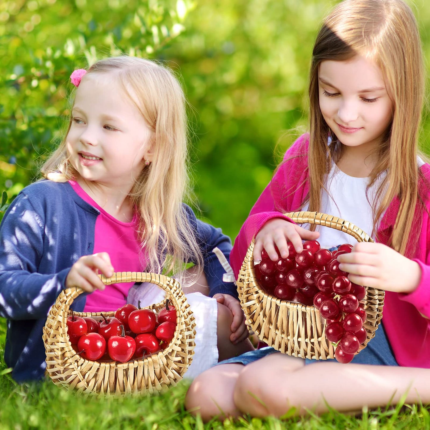 Taiyin 6 Pack Rattan Flower Girl Basket Half Moon Straw Wicker Basket with Handle 6.7" x 6.5" x 4.3" Ideal for Wedding Flower Girl, Picnic, Garden Storage and Home Decor (Nature)