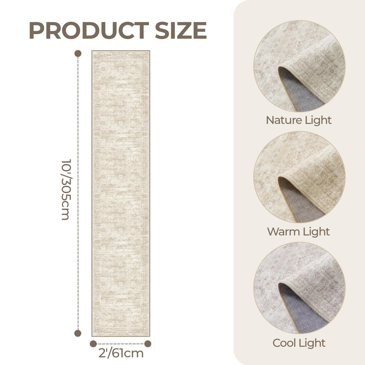 Restydon Long Bathroom Rugs Runner - Washable Runner Rugs for Hallway 2x10, Ultra-Thin Soft Kitchen Carpet Runner, Anti Slip Backing Runner Rugs for Entrance, Bedroom, Living Room(2'x10', Beige/Ivory)