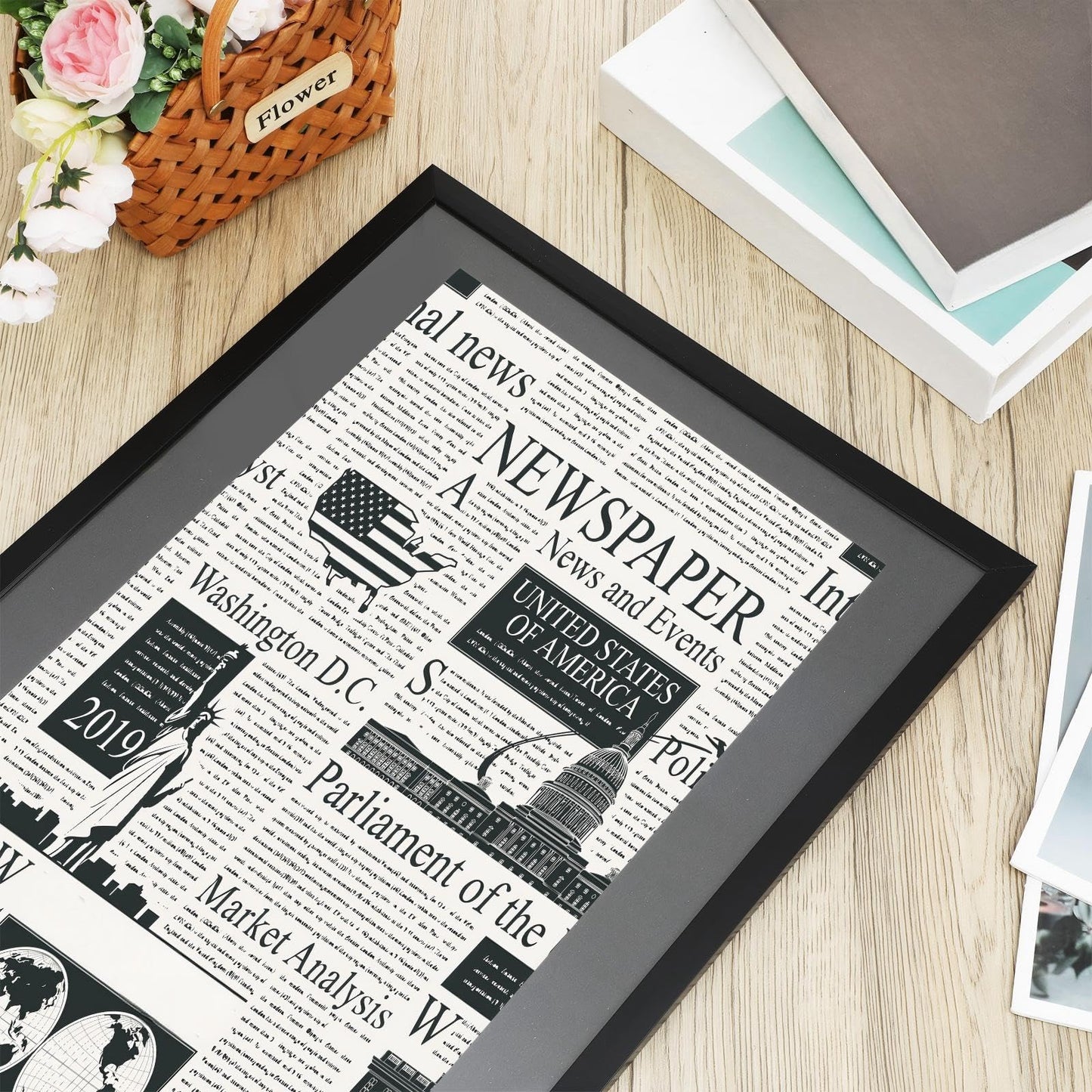DoubleFill 3 Pcs 11x22 in Newspaper Frame with Mat Assorted Media Article Cover Frame with Hanging Hardware 14x24 in Newspaper Display Poster Frame for Wall Decoration (Black Mat)