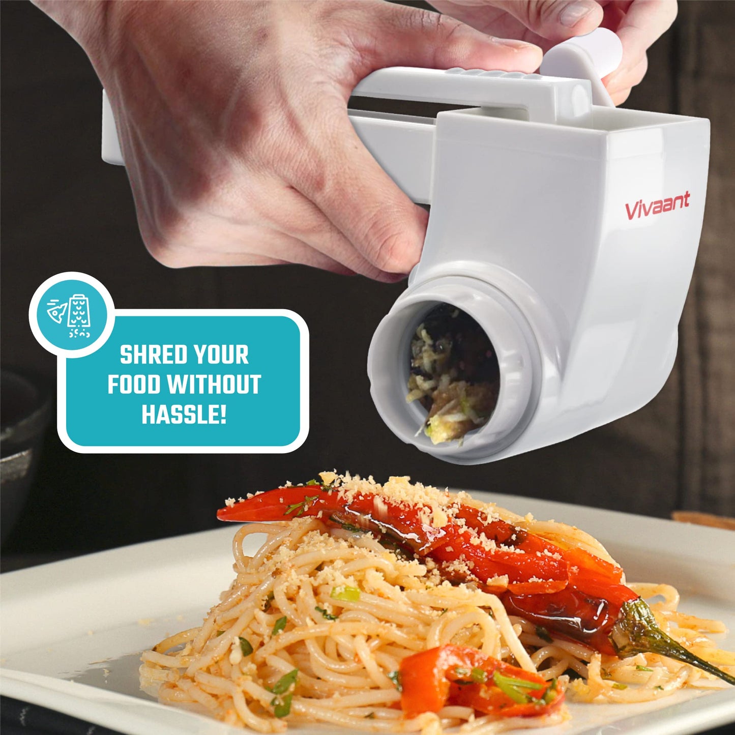 Vivaant Parmesan Cheese Grater Hand Crank, Restaurant-Grade Rotary Cheese Grater Handheld Italian Style with 2 Stainless Steel Drum Blades is Dishwasher Safe & Easy to Clean