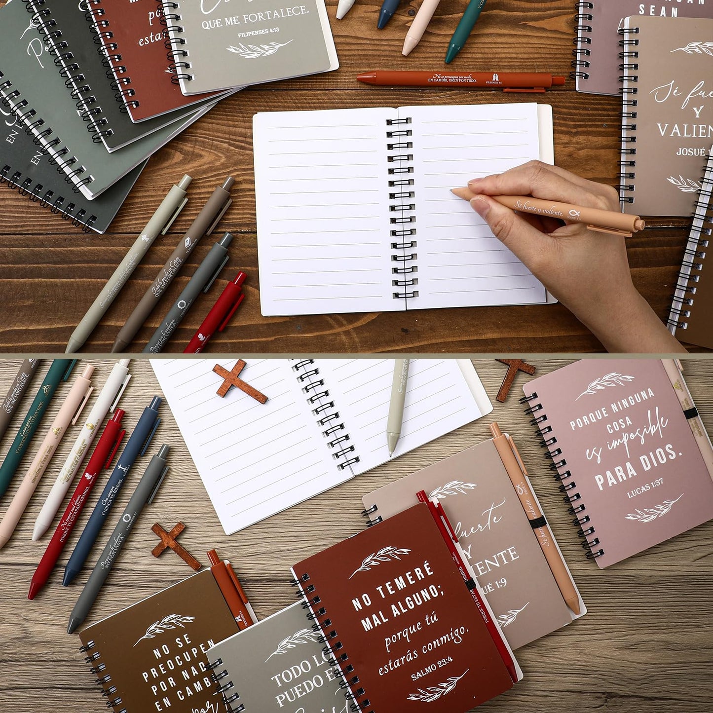Kosiz 30 Set Fathers Day Spanish Christian Gift Bulk Spanish Bible Verse Pen Spiral Notebook Prayer Journal Regalos Cristianos En Español Religious Gift for Men Teacher Church (Classic Color)