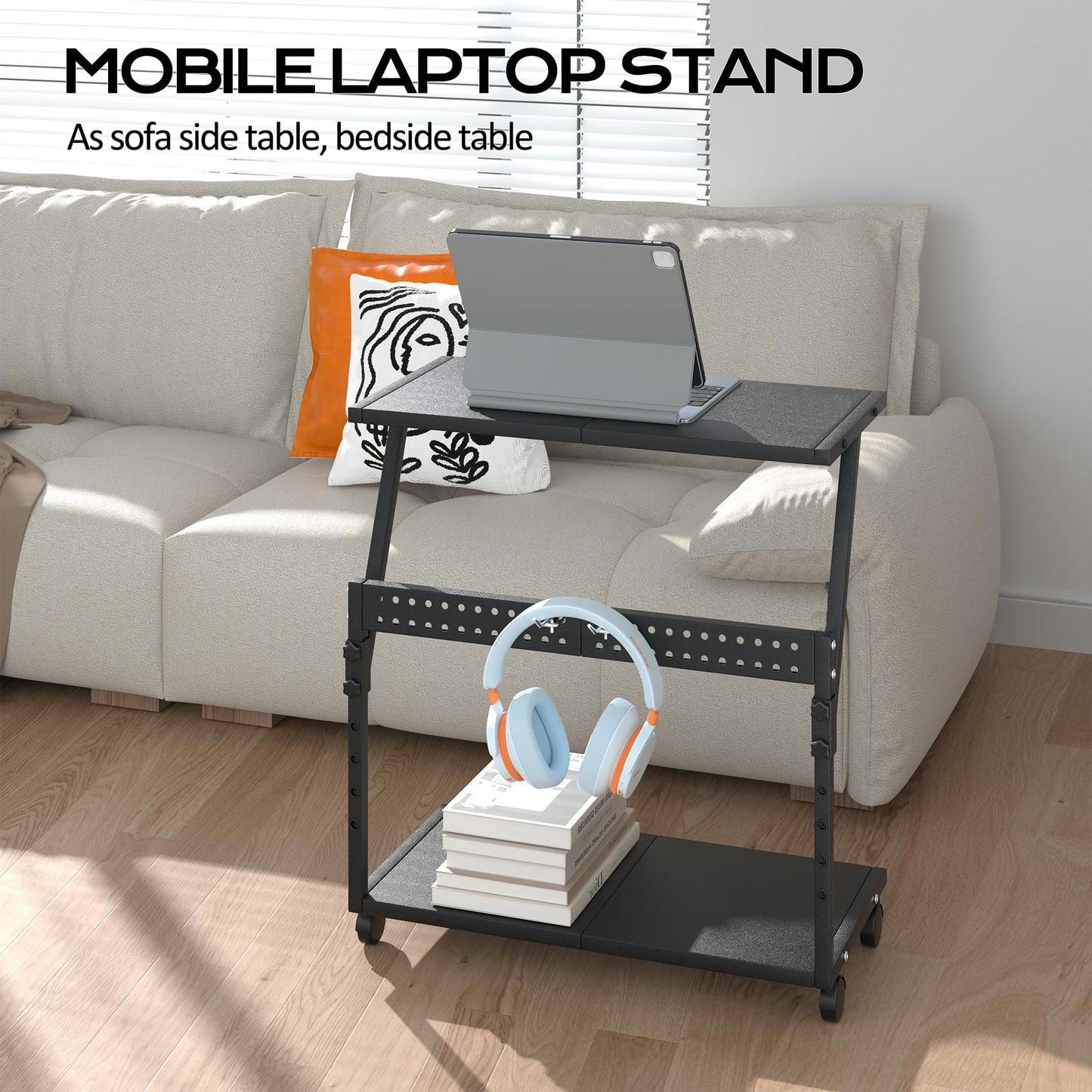Tyfnry 24In Large PC Stand, 5 Levels Height Adjustable Computer Tower Stand with Wheels and Hooks, CPU Holder Cart for Floor, Carpet and Under Desk, Easy Assembly(NOT Including Power Strips)