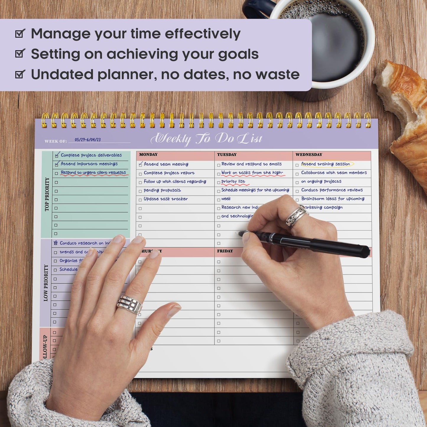 Taja 6 Pack of Weekly To Do List Notepad with 52 Undated Sheets(8.5"×11")- Weekly Desk Planner for Women & Man, Work and Home - 6 Pack Violet Dream