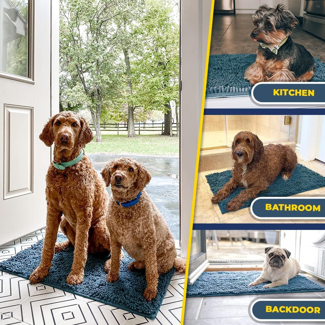 Muddy Mat® 2-Piece Atlantic Blue Medium 30"X19" AS-SEEN-ON-TV Highly Absorbent Microfiber Door Mat, Bath Mat and Pet Rug, Non Slip Thick Washable, Soft Chenille for Kitchen Bedroom Indoor and Outdoor