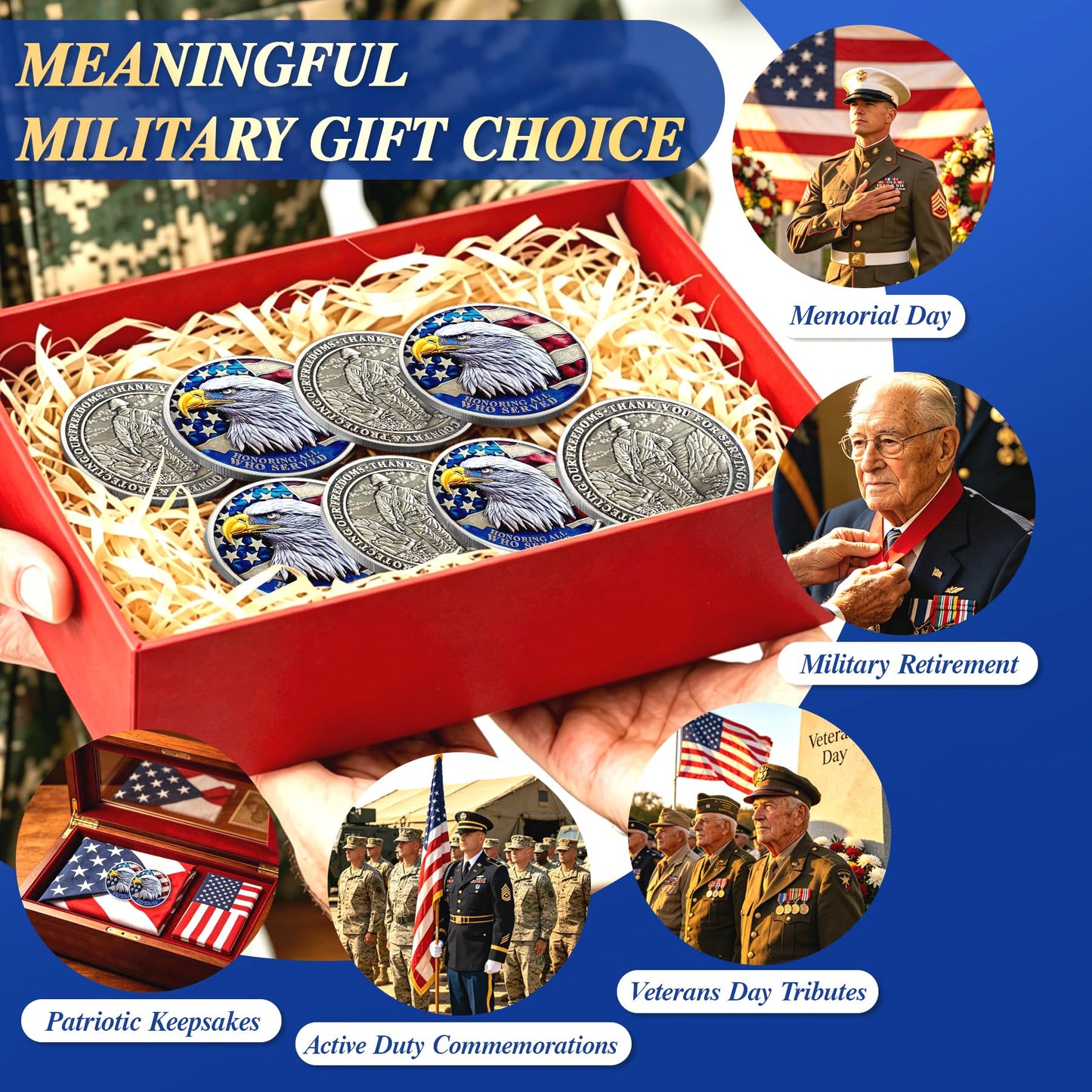 ASmileIndeep Military Challenge Coins - 24 Pcs Veteran Challenge Coin Thank You for Your Service Military Coins Veteran Bulk Military Appreciation Coin Veterans Day Gifts