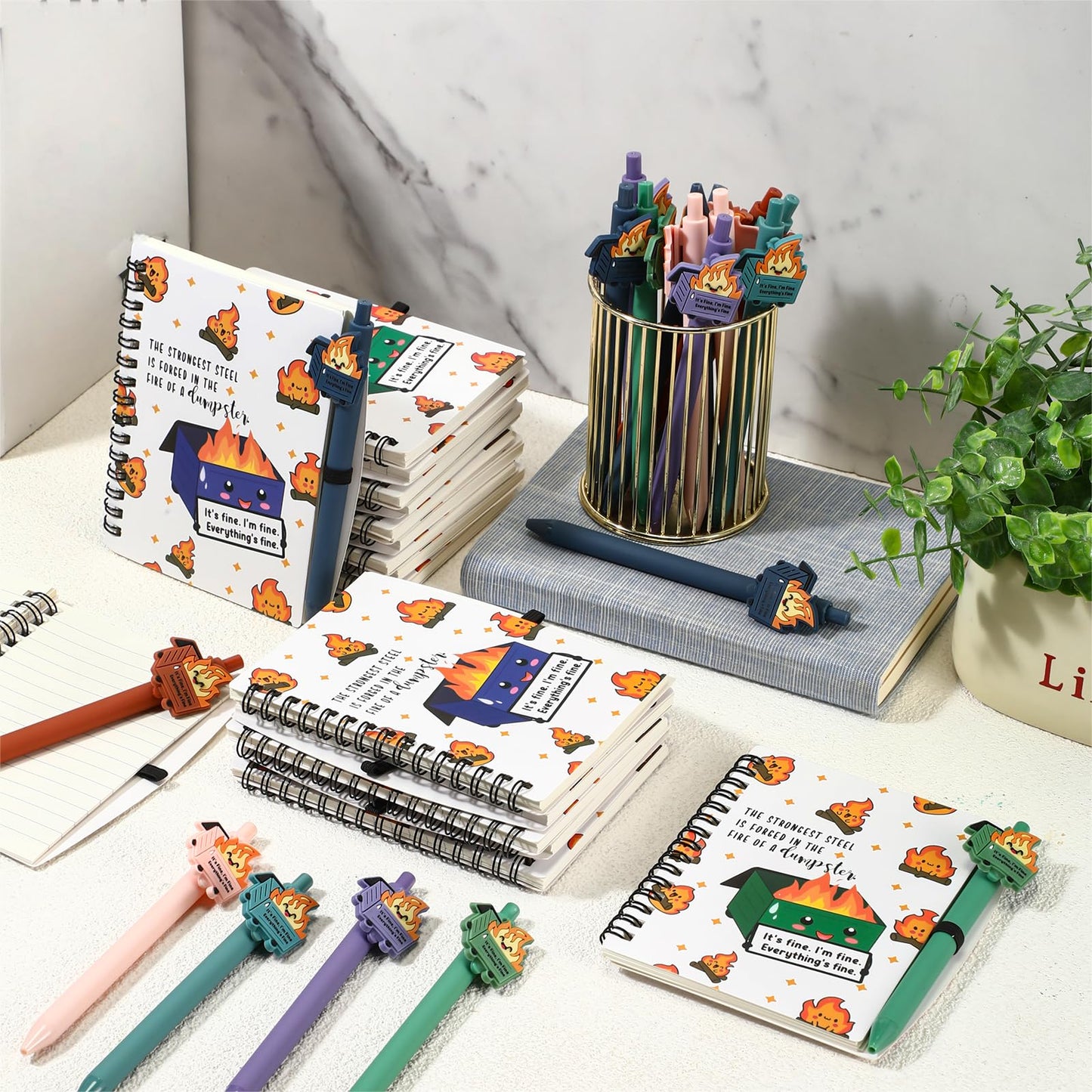 Resurhang Dumpster Fire Gifts Bulk Funny Coworker Employee Appreciation Gifts, A6 Notebooks Pens Set for Nurse Appreciation, Office Team Staff, Teacher, Volunteer(60 Pcs,Colorful)