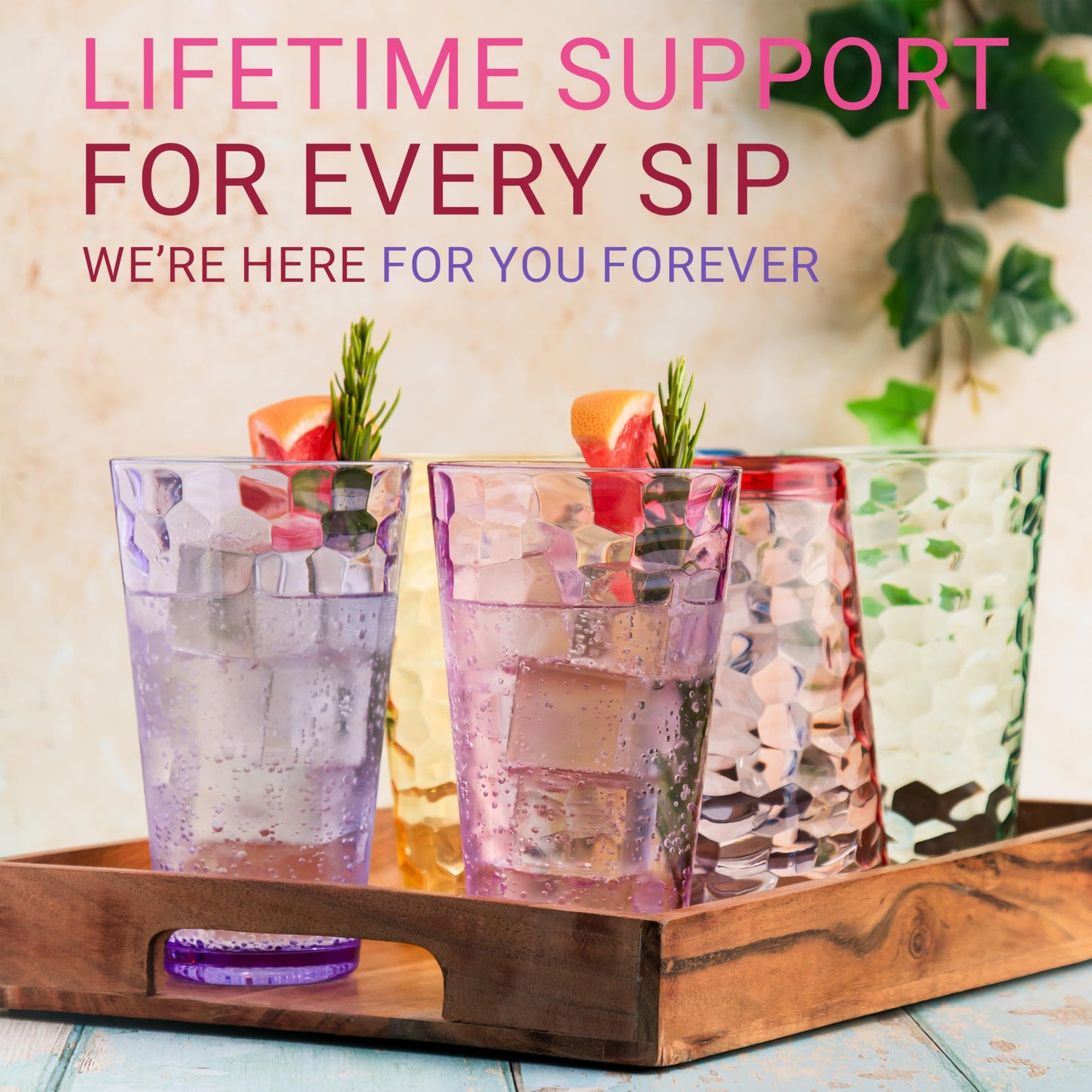 Bravario Hammered Plastic Drinking Tumbler, Dishwasher-Safe Premium Quality Water Glasses, BPA-Free Reusable Mixed Colors Assorted Stackable Cups, 22 oz Set of 12