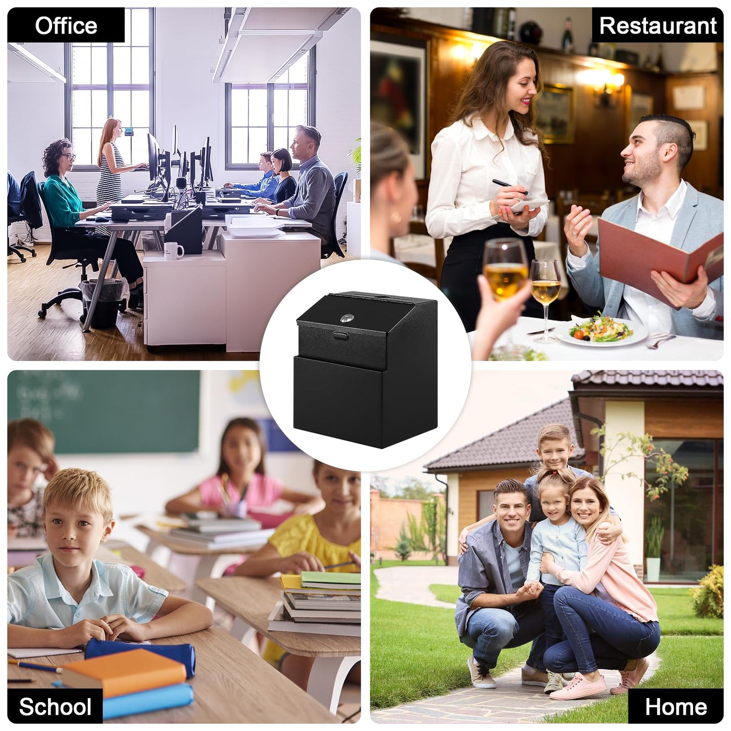 KYODOLED Suggestion Box with Lock and Slot, Metal Wall Mounted Money Key Drop Box with 100 Free Suggestion Cards, Donation and Collection for Fundraising, Black, 2Pack