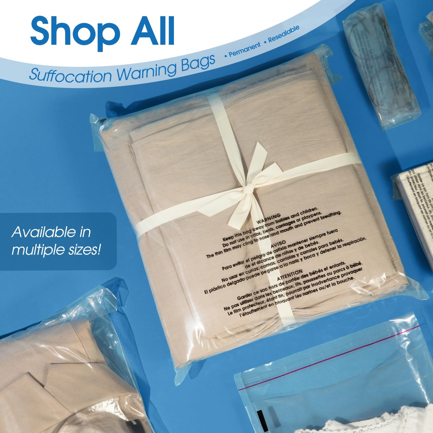 Spartan Industrial - 24" X 30" (100 Count) Self-Seal Clear Poly Bags With Suffocation Warning for Packaging, Shipping, Decor - Permanent Adhesive