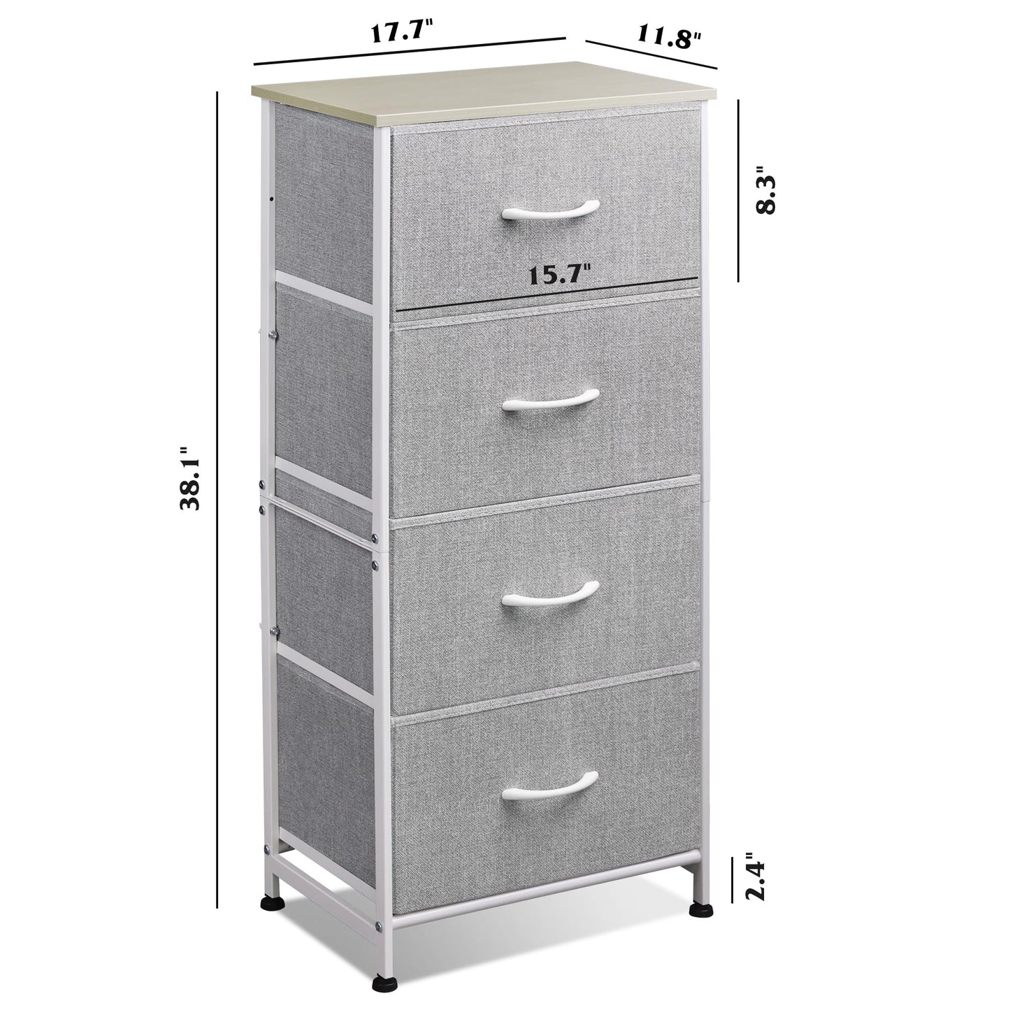 WLIVE 4 Drawers Dresser for Bedroom, Light Grey Fabric Clothes Storage Organizer Unit, Dresser for Hallway, Entryway, Closets, Sturdy Steel Frame, Wood Top