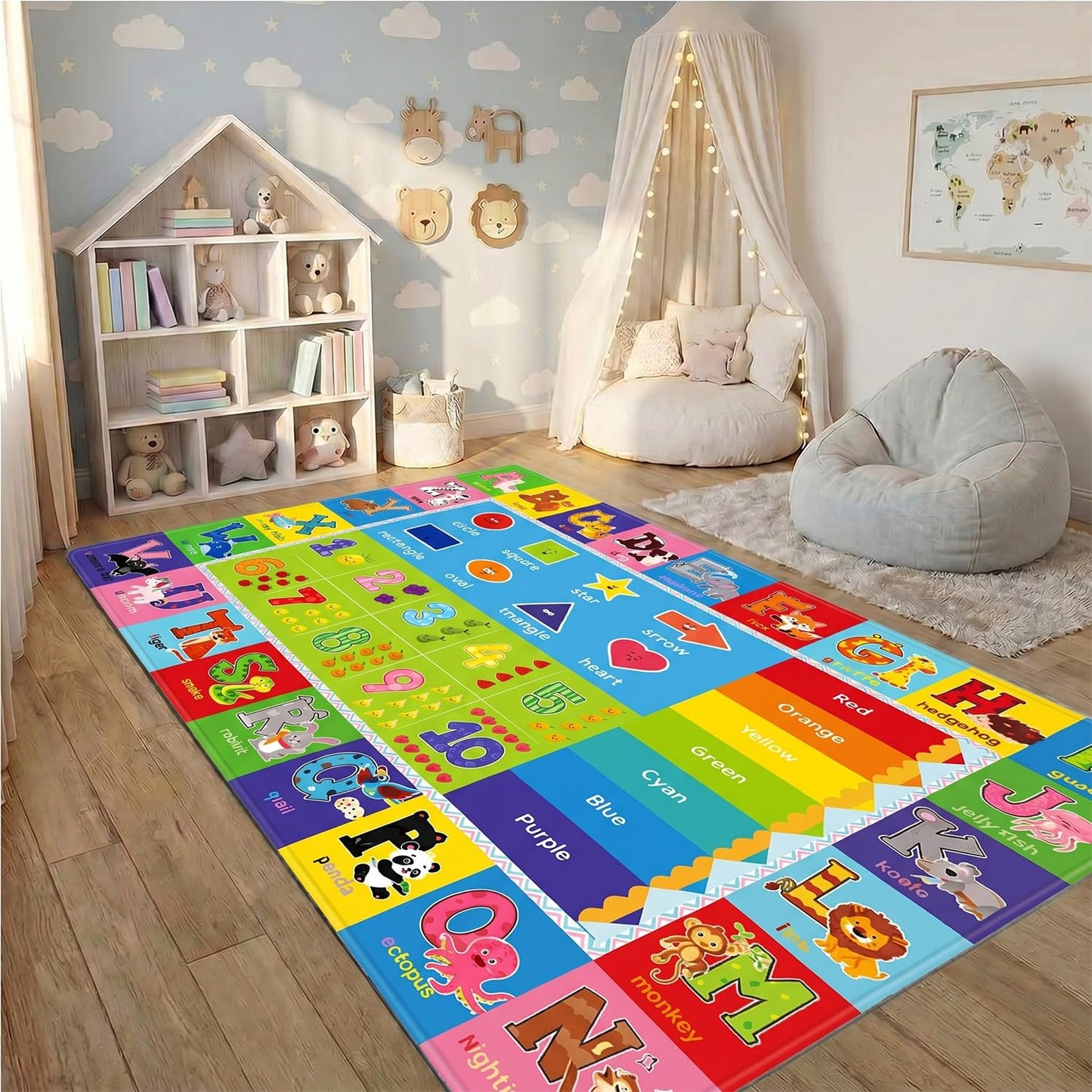 ABC Carpet,Kids Carpet for Playroom, Classroom Floor Play Mat for Kids,Preschool Rugs wtih ABC, Numbers, Animals, Extra Large Thick (78.7X59 Inch)