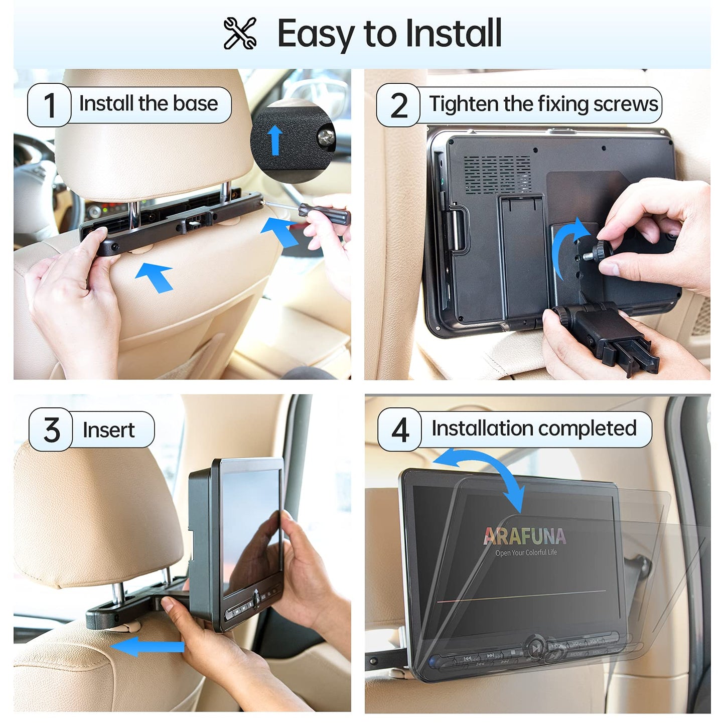 10.5" Dual Portable DVD Player, Arafuna Rechargable Car Screen Play A Same or Two Different Movies, Headrest for Car with 5-Hour, Support USB/SD, Last Memory