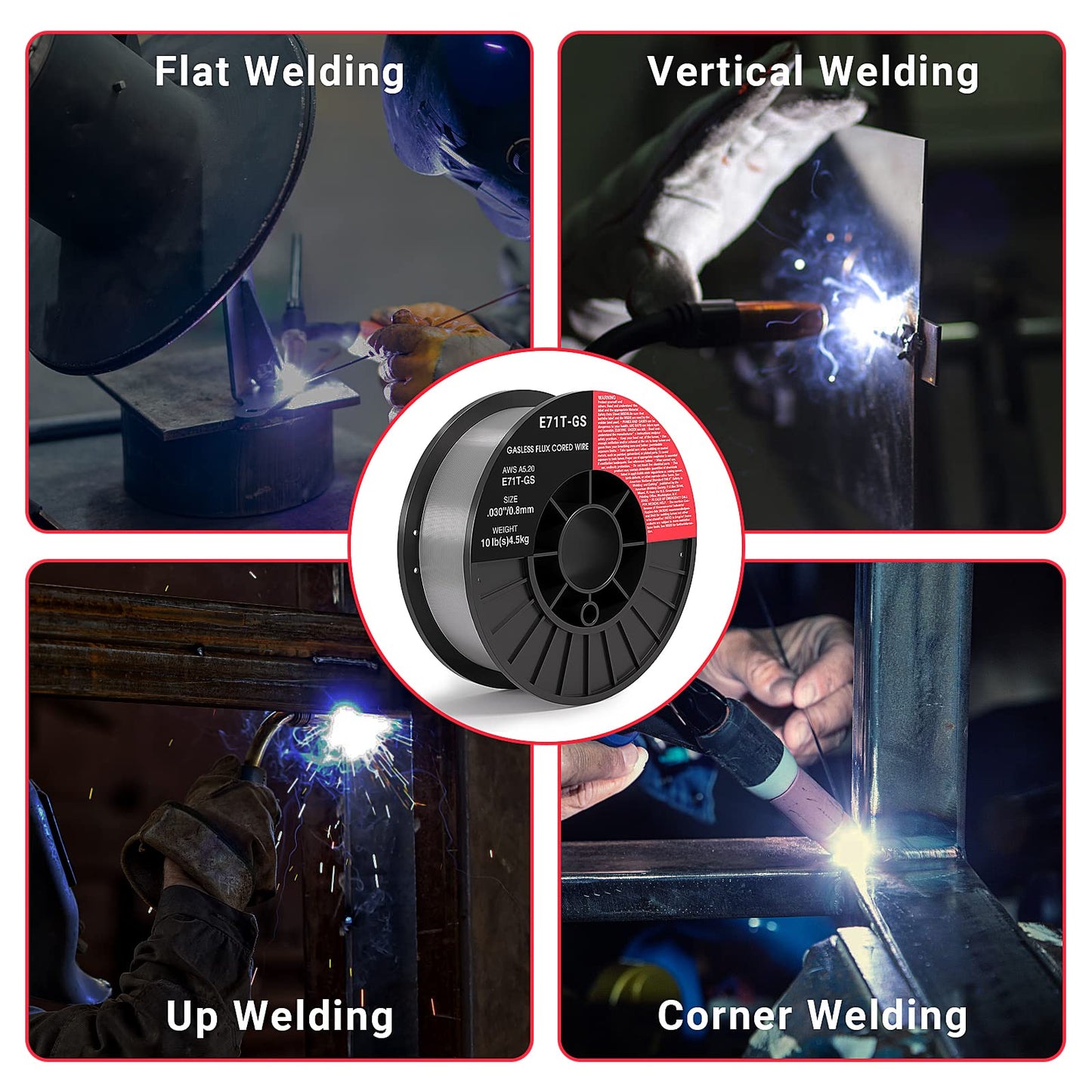 0.030 Flux core Welding Wire, 1 Spools E71T-GS 10lbs(4.5kg) Low Splatter gasless Carbon Steel Mig Welding Wire Compatible