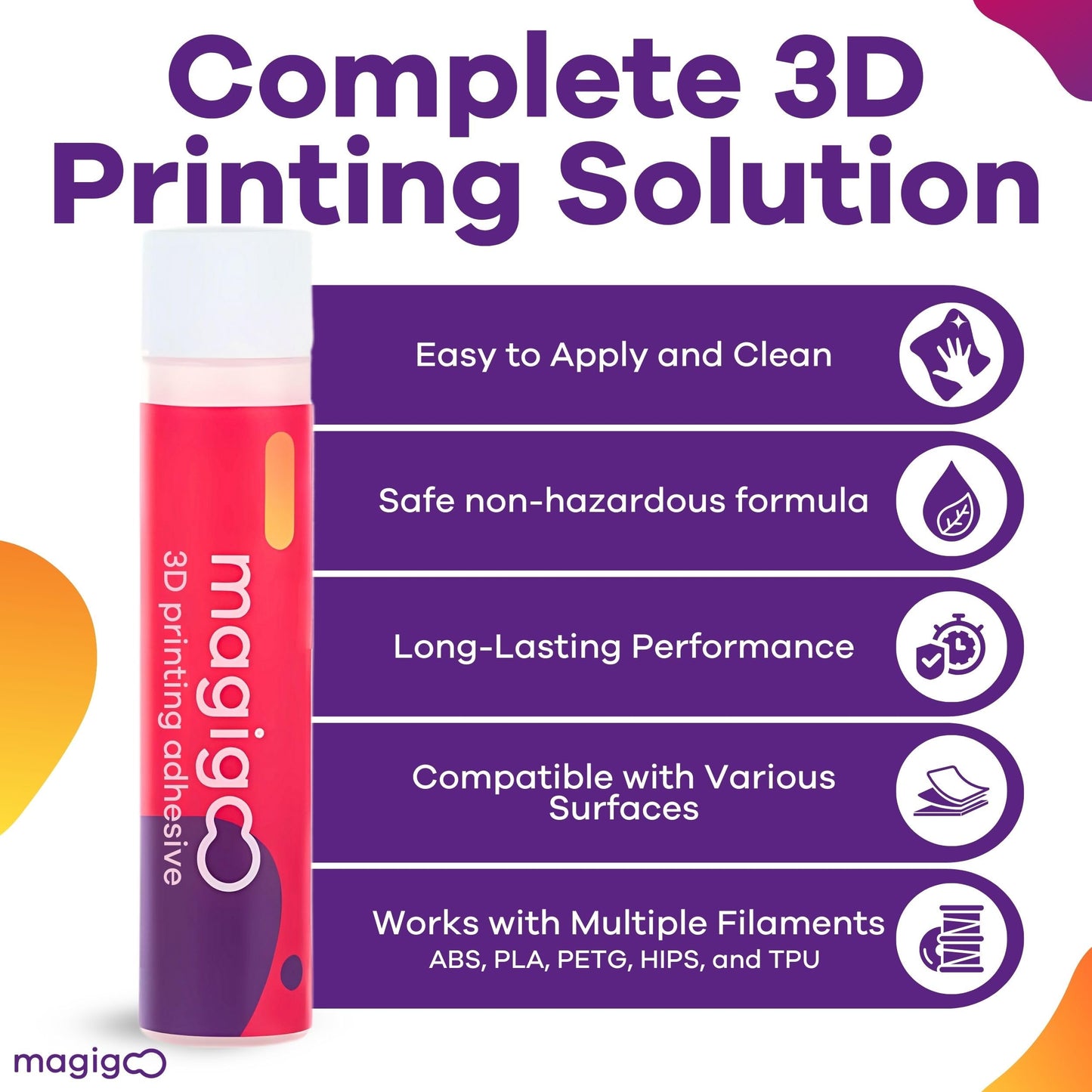 Magigoo, MO2018 3D Printer Adhesive Glue – Reduces Warping for ABS, PLA, PETG, HIPS, ASA, and TPU Filaments – Flex Plate, Glass, PEI, Buildtak, and Kapton Compatible - All-in-One Solution (4 fl. oz)