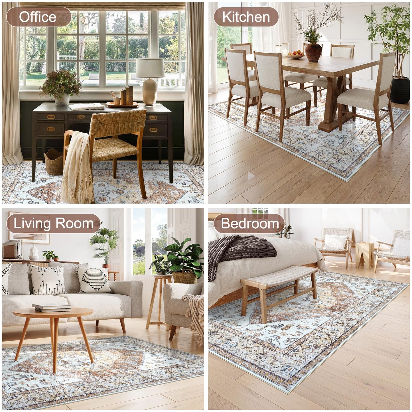 Anidaroel 5x7 Office Chair Mat for Hardwood Floor/Tile, Desk Chair Mat for Home Offices, Under Desk Rug for Rolling Chair, Anti-Slip Office Rugs for Rolling Chairs, Large Floor Protector Rug, Khaki