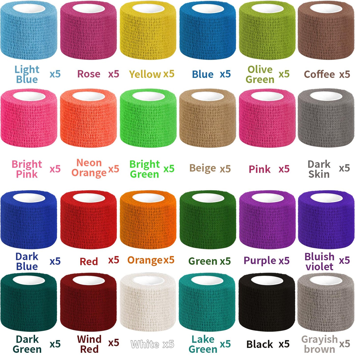 120 Pack Colorful Self Adhesive Bandage Wrap Bulk 2 Inch x 5 Yards Cohesive Bandage,Vet Wrap Breathable Elastic Self-Adherent Tape for Stretch Athletic Sports Wrist Ankle Dogs Pet Vet Wrap