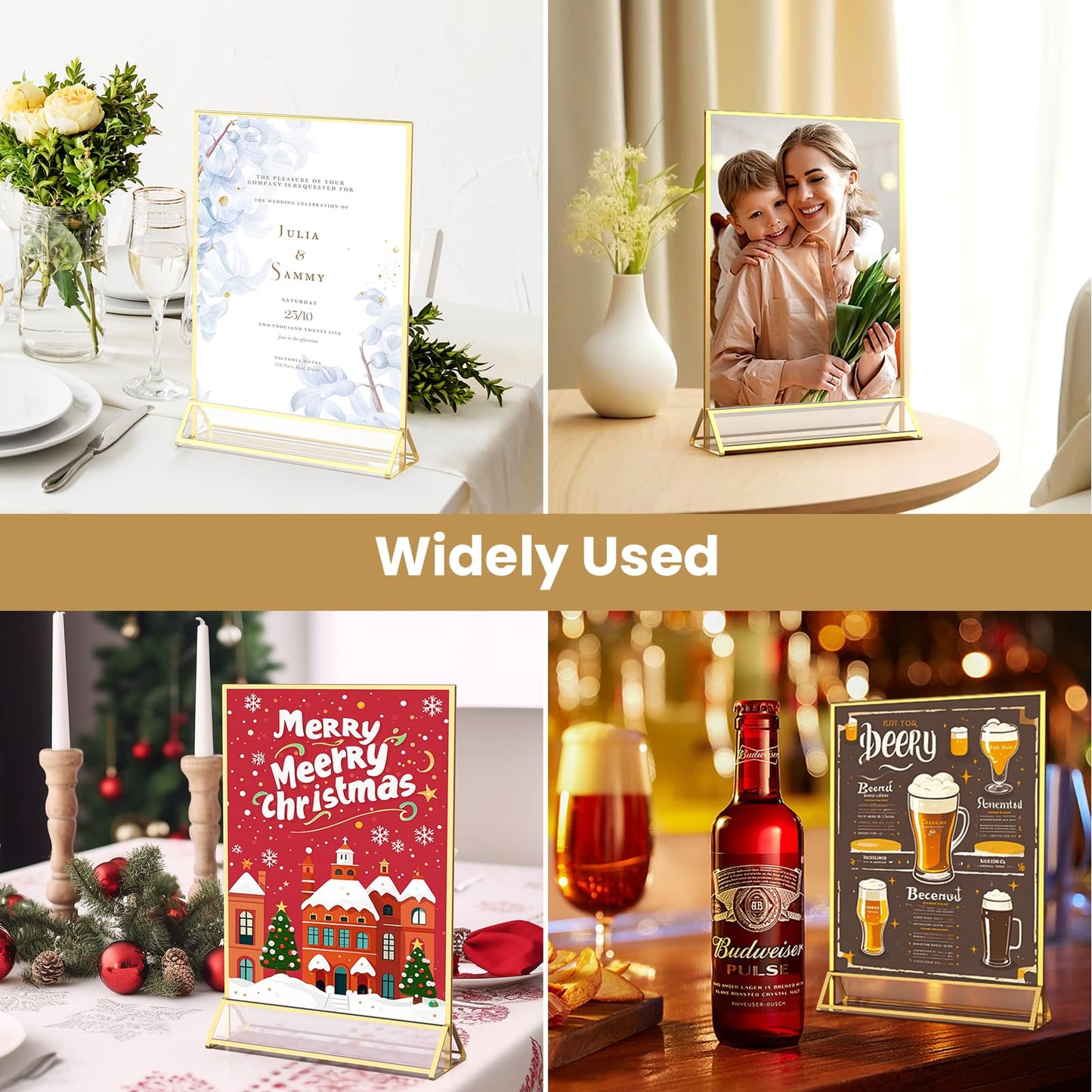 YOAEAILY Gold Frames 4X6 Acrylic Sign Holder Double-Sided Gold Picture Frames for Menu Holder Wedding Table Number Holder Christmas Photo Frames with Removable Clear Sticky Dots-12 Pack