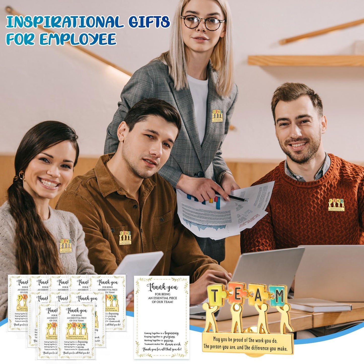 Juinte Team Gifts Bulk Employee Appreciation Gifts Puzzle Piece Lapel Pin Inspirational Lapel Pins Thank You Gift Cards for Coworker Staff(50 Pack,Be Proud)
