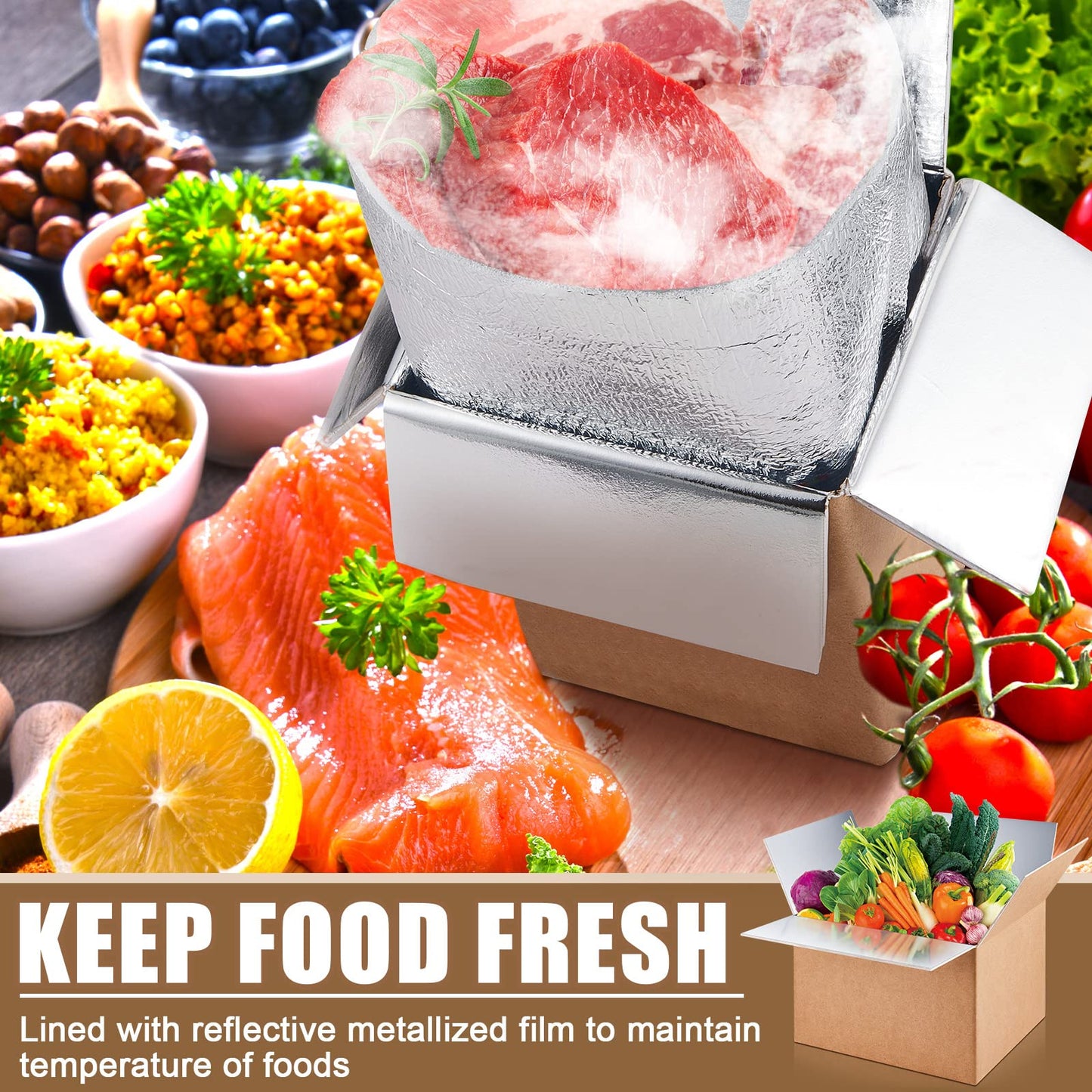 Henoyso 16 Pcs 6.5'' x 6'' x 5'' Small Insulated Cold Shipping Boxes for Frozen Food with Aluminum Foil Liner Insulated Bag Thermal Cooler Cold Pack Boxes for Hot or Fresh Food Mailing Packing
