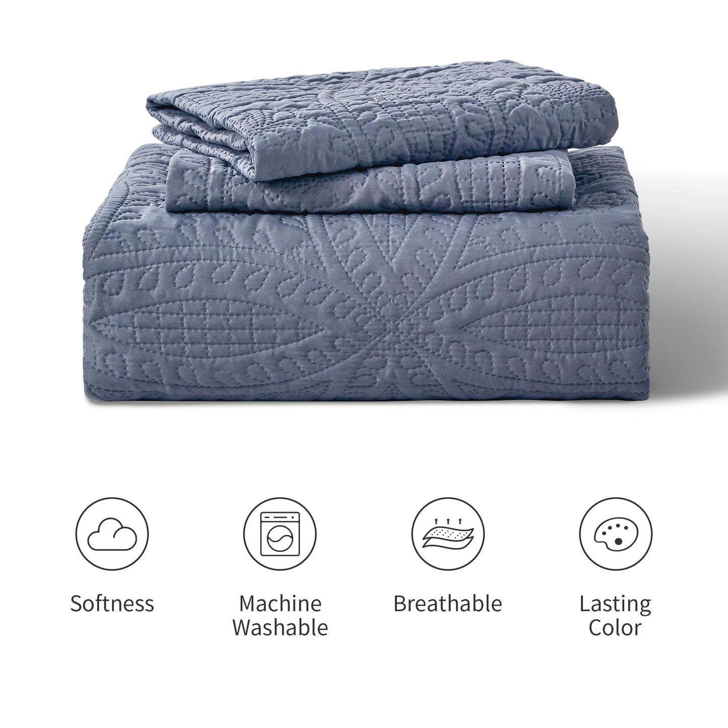 Love's cabin California King Size Quilt Set Blue Bedspreads - Soft Summer Lightweight Bedspread Comforter - Modern Style Coin Pattern Coverlet for All Season - 3 Pieces (1 Quilt, 2 Pillow Shams)