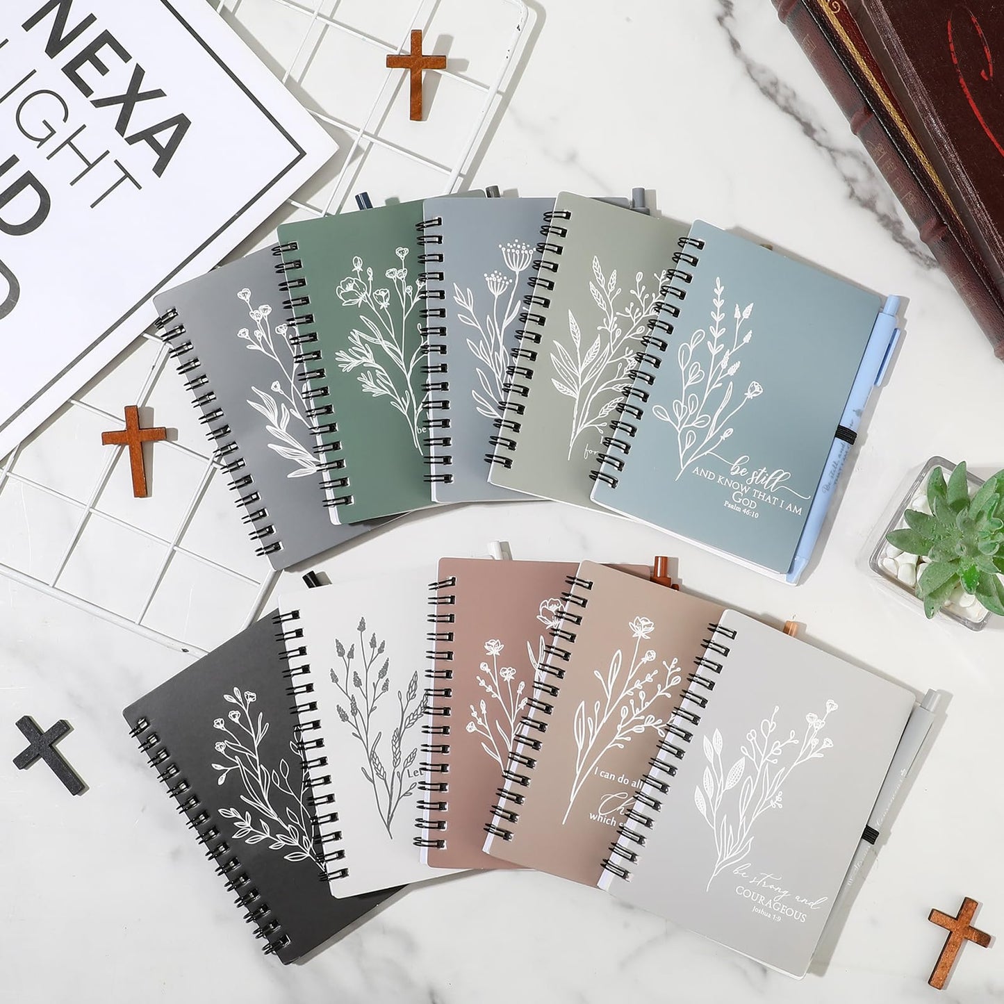 Kosiz 20 Sets Fathers Day Christian Gift Bulk Includes Bible Scripture Spiral Notebook with Sticky Notes Pen Religious Church Prayer Journals for Graduation Sunday School Dad Gift (Morandi Color)