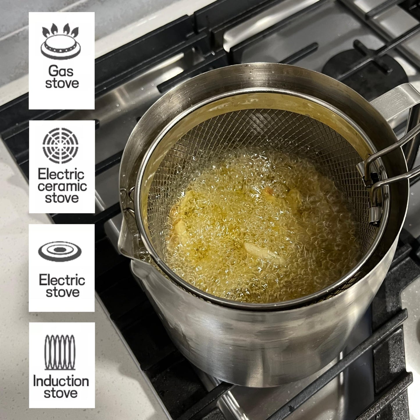 Saltlas Deep Fryer Pot with Basket and Oil Strainer, 304 Stainless Steel Deep Frying Pot for French Fries, Chicken, or Japanese Tempura, 3.5 L (3.7 qt)