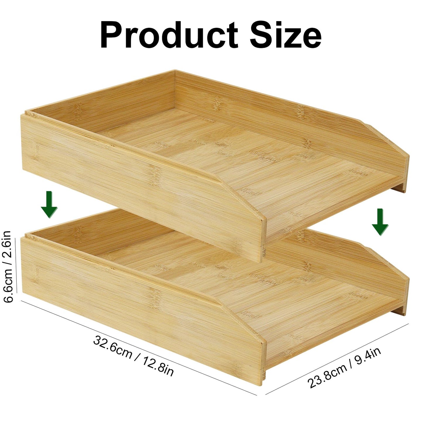 MultiBey A4 Bamboo Stackable Paper Tray 2-Pack, 2-Tier Anti-Toppling Desk Organizer, Wooden Letter Document Magazine Tray Desktop File Folder Holder for Office & Home Supplies